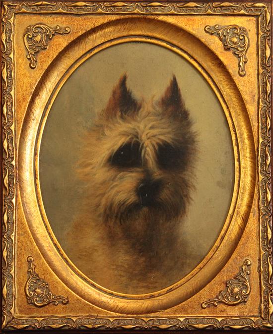 Miss Agnes Dundas (fl.1863-1873) Head of a Scotch Terrier, oval, 9.5 x 7.5in.